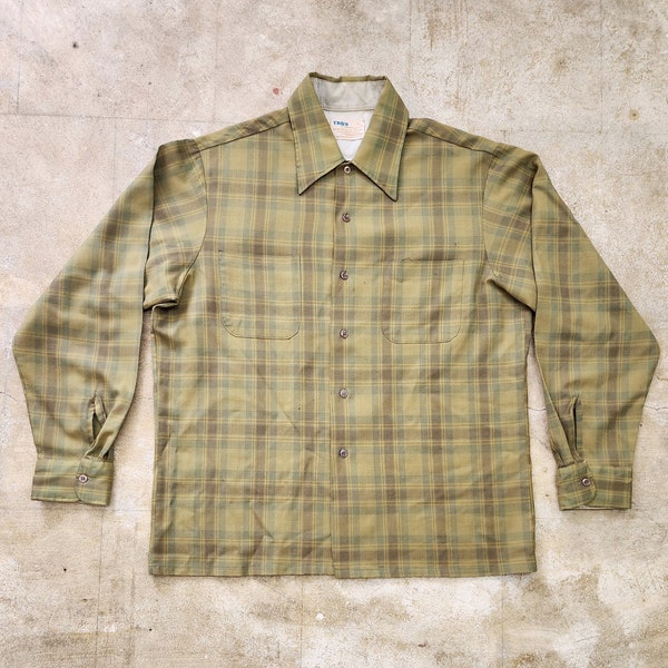 Vintage 50s Troy Green Plaid Button-Down
