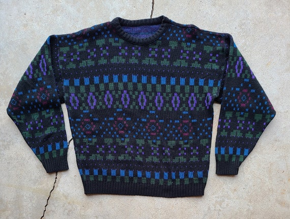 Vintage 80s Black, Blue, Purple, Green, Red, Swea… - image 1