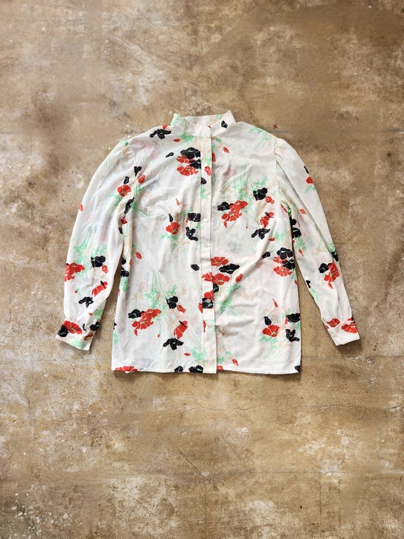 Vintage 70s Floral Polyester Blouse - image 1