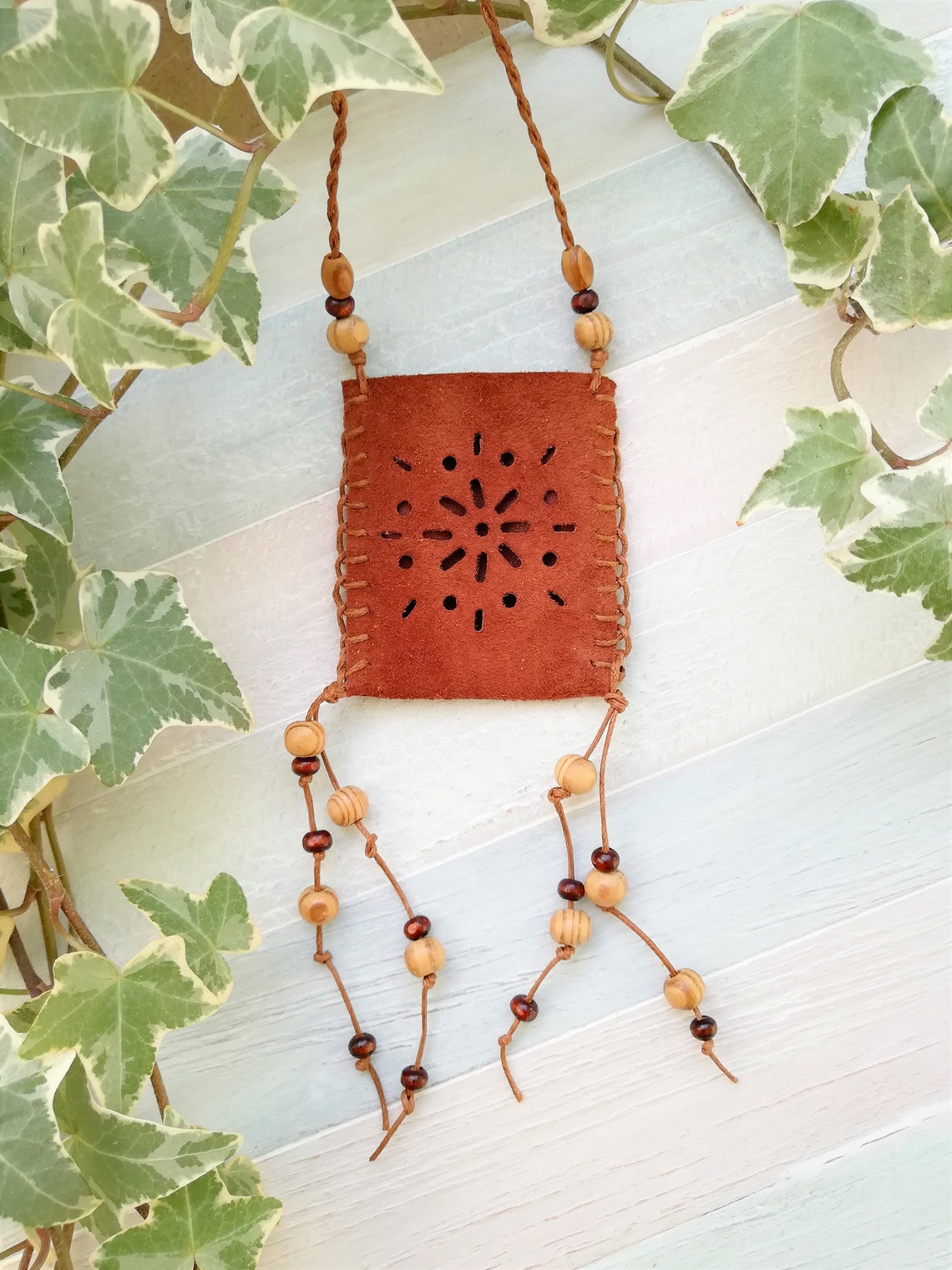 Medicine bag necklace leather amulet bag Long boho necklace Etsy