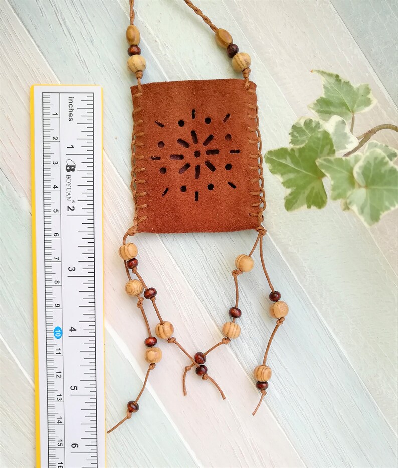 Medicine bag necklace leather amulet bag Long boho necklace Etsy