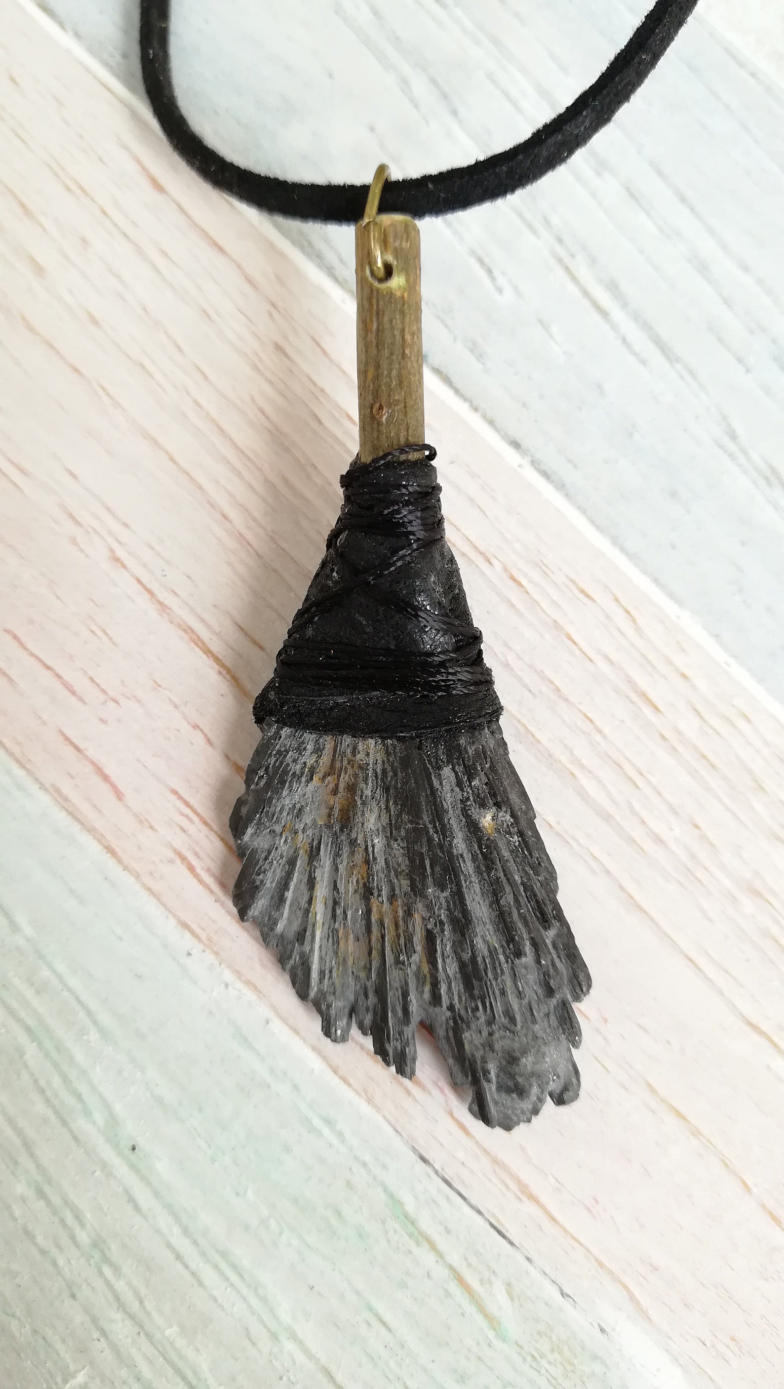 BLACK KYANITE witch's broom pendant witches Etsy