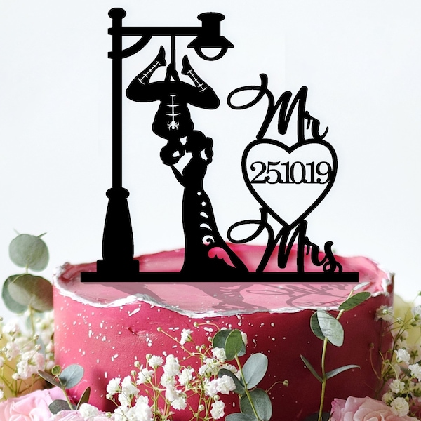 Acrylic Cake Topper,Bride And Spider Silhouette,Wedding Cake Topper,Couple Cake Topper,Kissing Cake Topper, Custom Topper