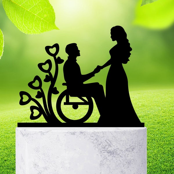 Wheelchair Wedding Cake Topper, Groom in Wheelchair, Custom Wedding Cake Topper, Acrylic Cake Topper , Wood Cake Topper, Bride Groom Topper