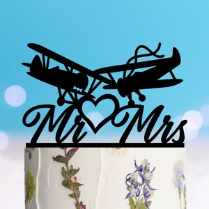 Plane Wedding Topper, Airplane Topper, Acrylic Cake Topper, Wood  Cake Topper,  Mr and Mrs Decor, Pilot Cake Topper, Travel Themed Wedding