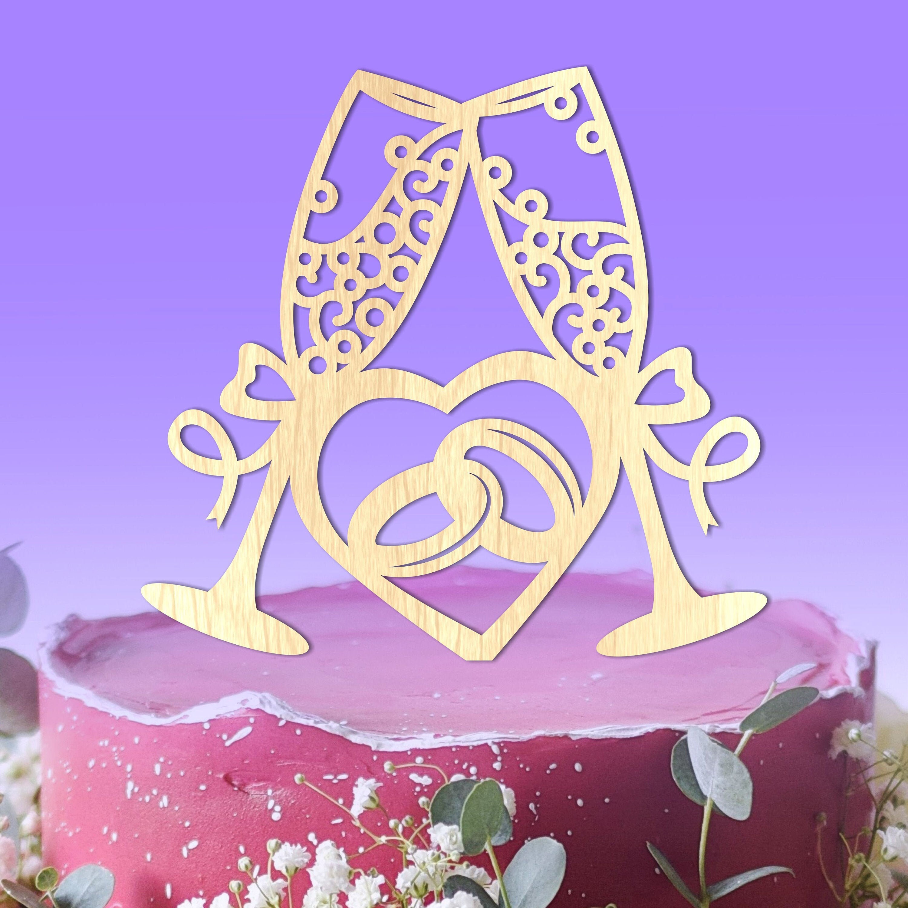 Wine Glass Lovers Wedding Cake Topperwooden Wine Glass Cake Etsy UK