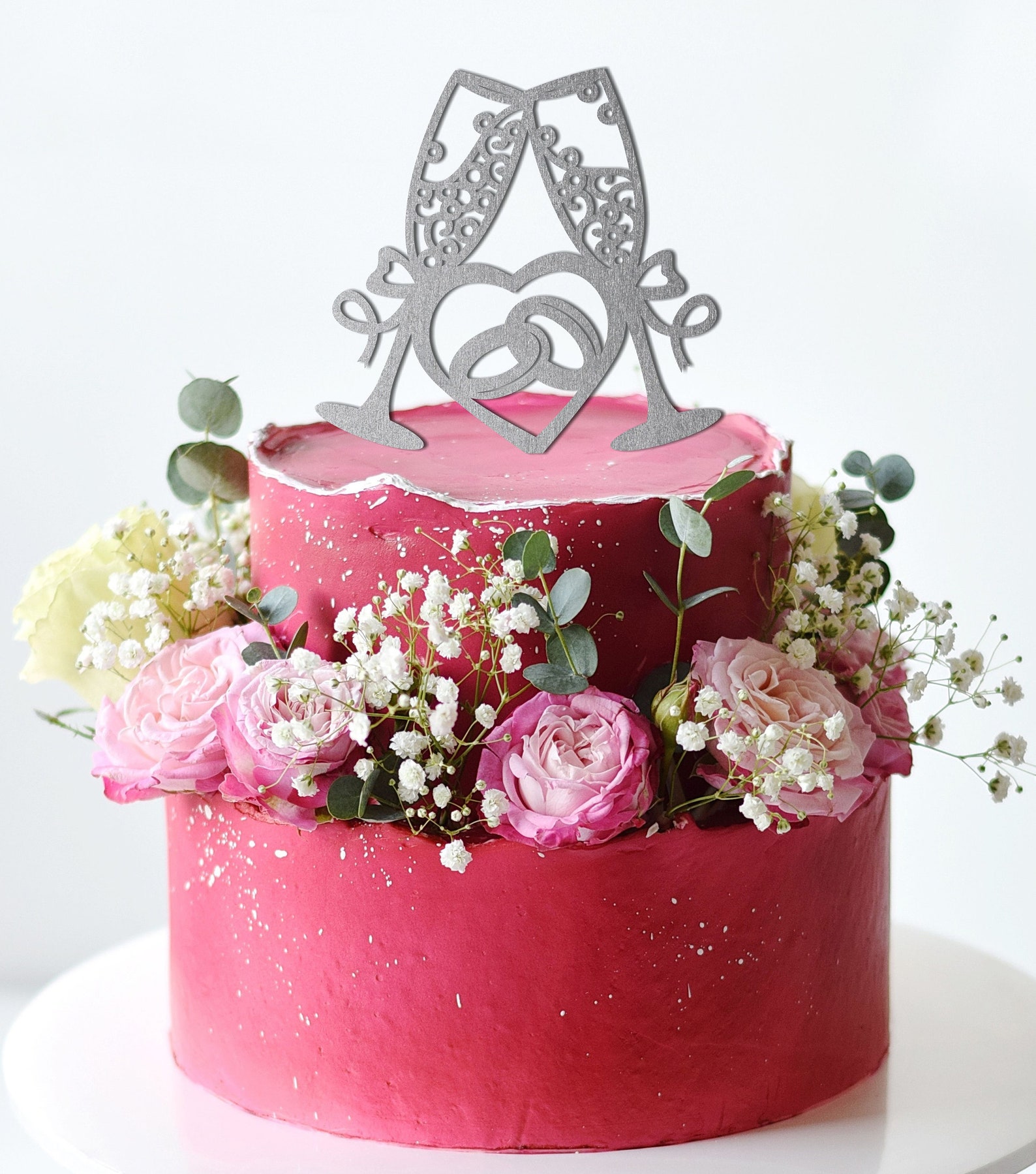 Wine Glass Lovers Wedding Cake Topperwooden Wine Glass Cake Etsy UK