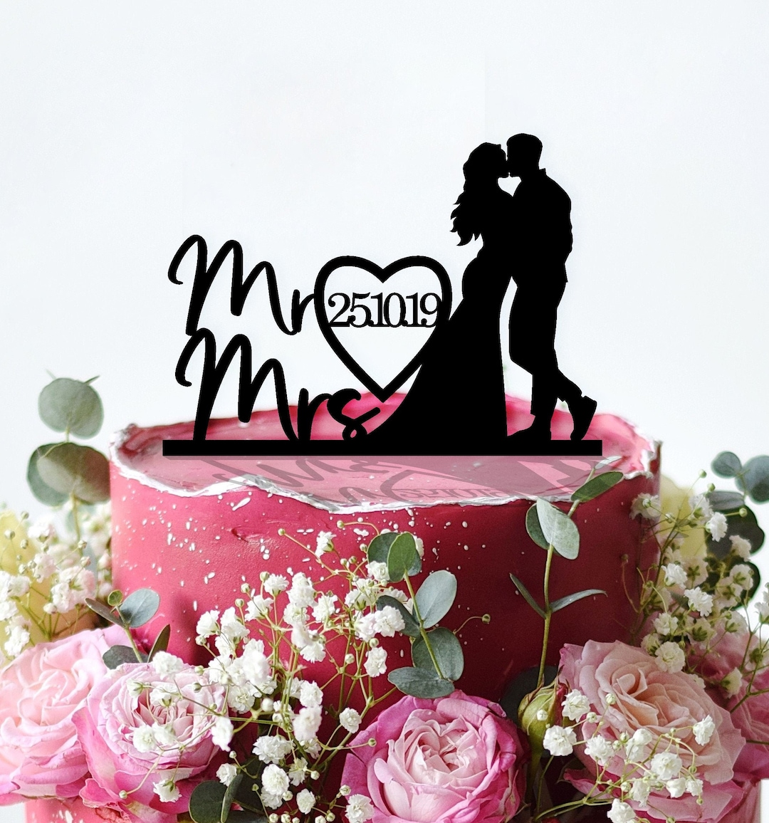 Printtoo "Mr And Mrs" Hochzeitstorten-Topper Aus Acryl - Personalisierbar, Ca. 4-5 Zoll Breit, Mit Stäben