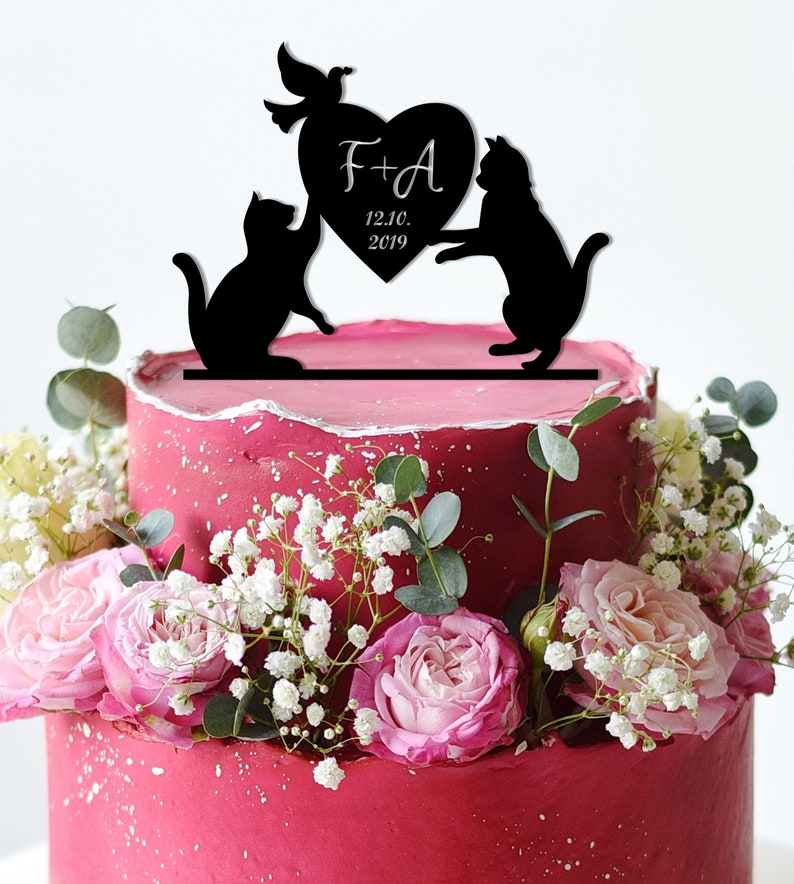 Cats in Love Wedding Cake Topper - Cats With Heart Decor - Acrylic Cake ...