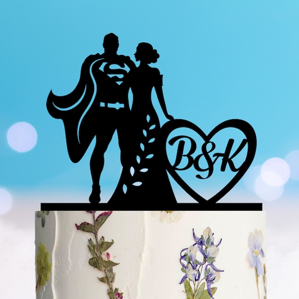 Acrylic Cake Topper, Wood Cake Topper, Super Hero Silhouette, Superhero Cake Topper, Mr and Mrs Topper, Cake Topper With Date