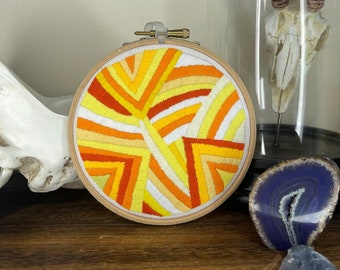 Yellow Orange and White Abstract Embroidery 5 Inch