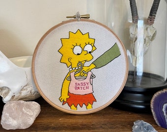 Lisa Simpson ‘sassy b*tch’ embroidery hoop