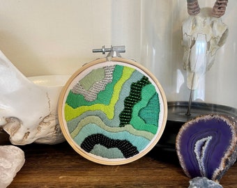 Green 4 inch abstract embroidery art