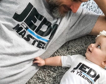 Papá bebé jedi maestro joven padawan, papá e hija jedi, camisas de Star Wars a juego, camisa de bebé Jedi y padawan, camisas de papá hija