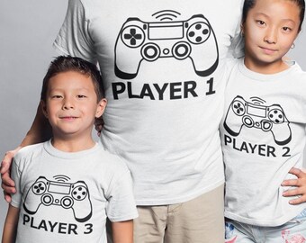 Player1 Player 2 shirts, Player 3 has entered the game, Father son daughter matching, Daddy and baby matching shirts