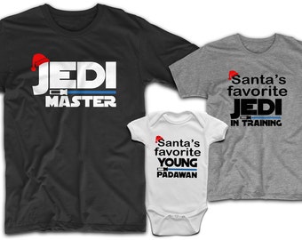 Daddy son jedi master Christmas shirts, Dad son Jedi master and Jedi in training, Jedi master shirts, Matching Christmas family shirts