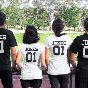 Nome personalizzato, camicia numerica personalizzata, Cognome, Il tuo nome, Camicie personalizzate, Camicie per le vacanze in famiglia, Camicie di gruppo, Camicie di gruppo abbinate