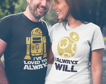 Disney star wars shirts, Disney honeymoon shirts, Star wars couple, his and hers shirts, Matching mr and mrs star wars, R2D2 and BB8 shirts