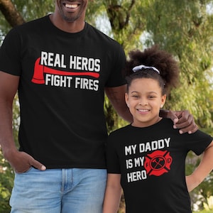 My dad is my hero, Firefighter dad, Matching father daughter shirts, Father and son firefighter shirts, Matching family shirts