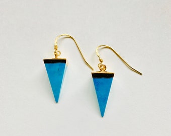 Triangle Earring Dangle | Gold Turquoise Earrings | Turquoise Earrings Dangle | Triangle Drop Earrings Turquoise triangle stud earrings