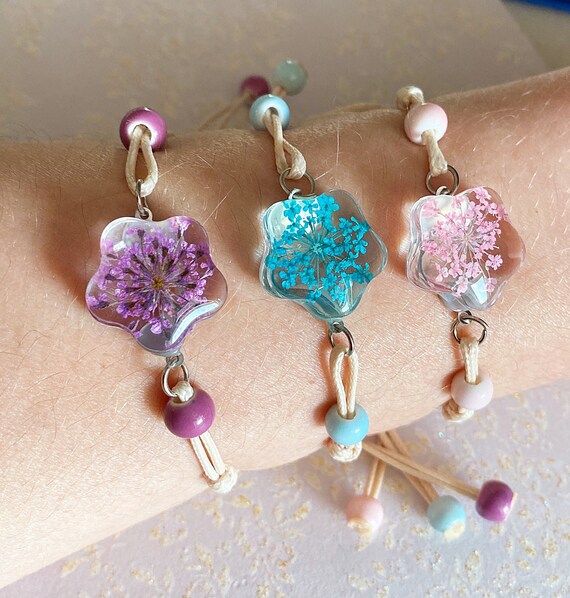 Flower Bracelet Resin Charm Bracelet Boho Bracelet Natural Flower