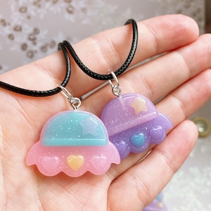 Kawaii spaceship necklace | kawaii accessories | kawaii | cute necklace | gifts for women | space | alien necklace | spaceship | glitter
