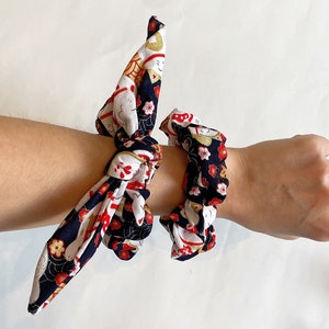 Lucky Cat Scrunchie: Gold Shimmer Hair Tie, Handmade