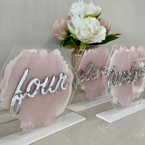 Acrylic table number, mirror acrylic table number, 3D table number, blush pink table number