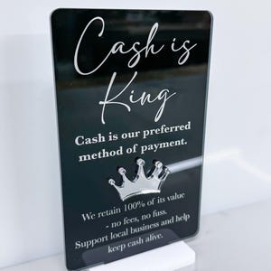 Mini Business Bargeld Lieblings-Schild | Cash Is King Acrylschild | Bargeld geschätzt Zeichen | Salon Zeichen | Schild mit Ständer