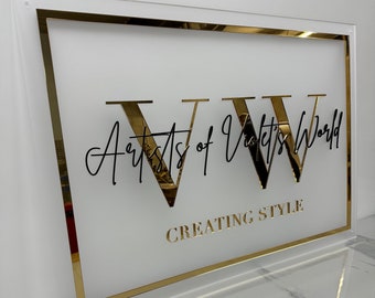 Acrylic salon sign, business name sign, Salon signage, 3D acrylic sign, room sign, 3D sign, frost base and gold sign