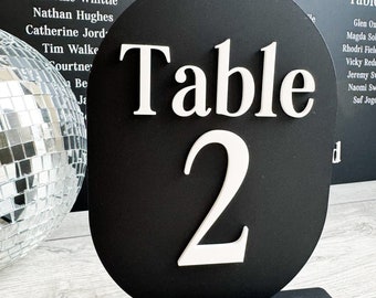 Acrylic table number, oval table number, monochrome wedding table number, table sign, black and white theme