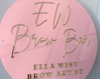 Custom 3D Business Name Acrylic Sign in Pink for Salon Decor