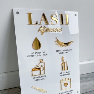 Lash Aftercare Advice Sign | Acrylic Sign | Salon Sign | Aesthetics Aftercare Sign | Eyelash Care