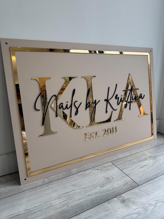 Custom Acrylic Business Sign with Rim, 3D Raised Lettering, Rectangular Salon & Office Logo Sign, Personalised Reception Wall Decor