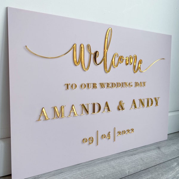 Wedding Welcome Sign, Pink Acrylic, 3D Acrylic Sign, Venue Sign, Wedding Décor in Gold, Rose Gold, Silver Mirror, Personalised 3D lettering