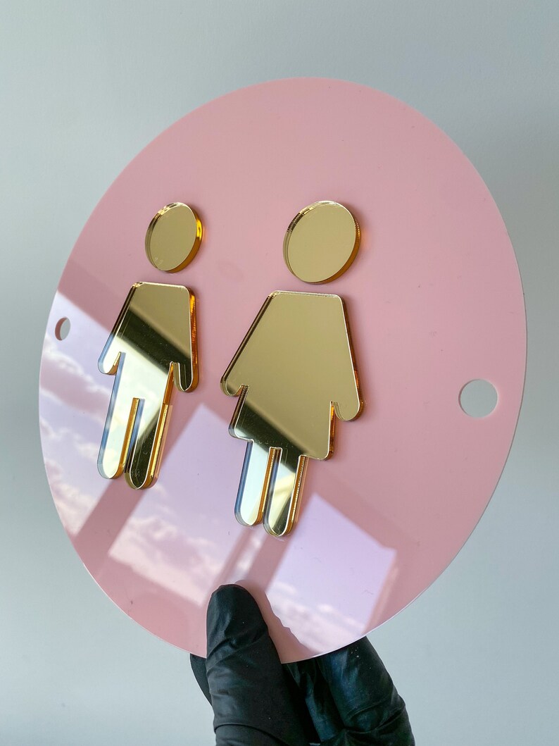 Bathroom Sign Pink and Gold Restroom Sign Salon Sign 3D Etsy