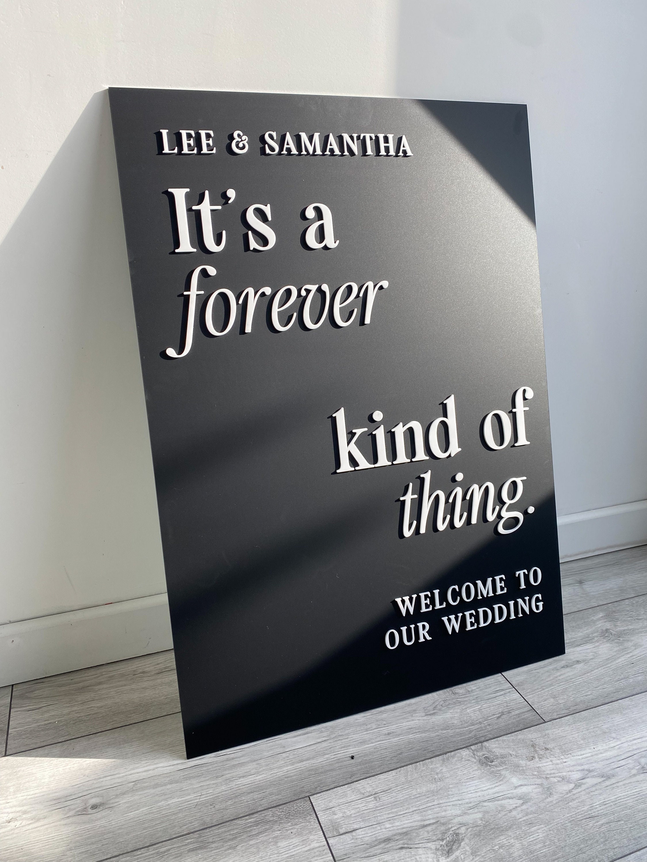 Matte Black Acrylic Wedding Welcome Sign: 3D Lettering, Personalized Decor