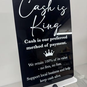 Business Bargeld bevorzugt Schild | Cash Is King Acrylschild | Bargeld geschätzt Zeichen | Barber Shop-Zeichen | Schild mit Ständer