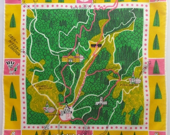 Vintage | Handkerchief | Schloss Burgeln | Map | Forest | Recreation | Cotton | Used | 12.2/12.2 inches