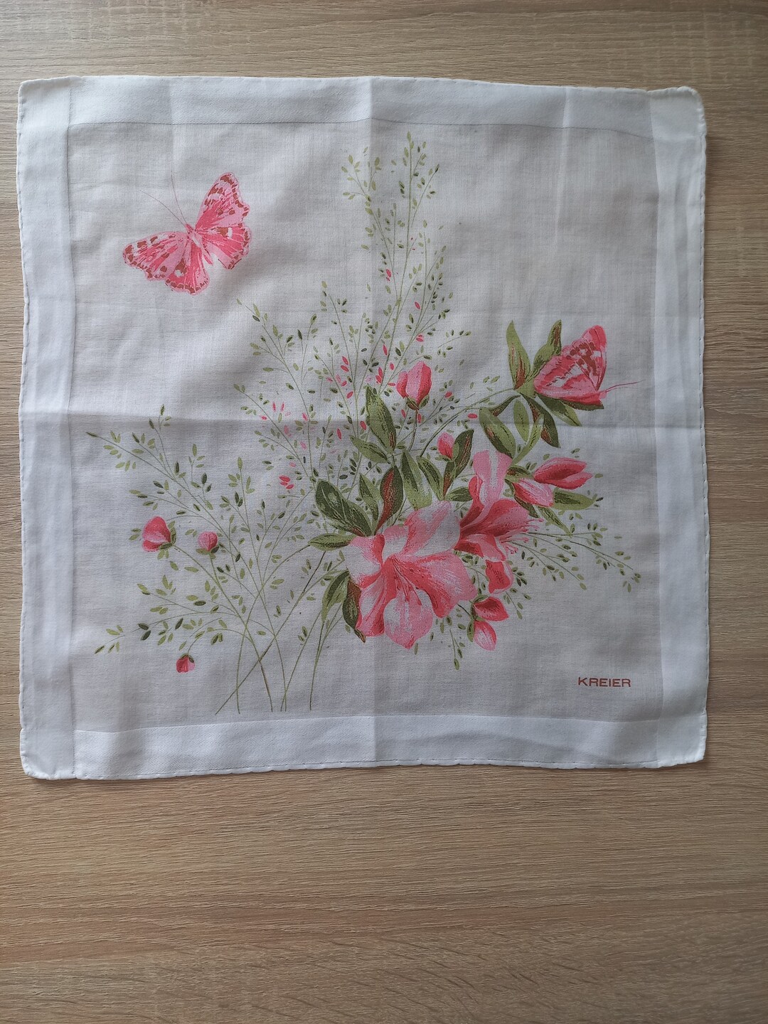 Vintage Kreier Scarf Pink Green White Floral Pure Cotton Mid Etsy UK