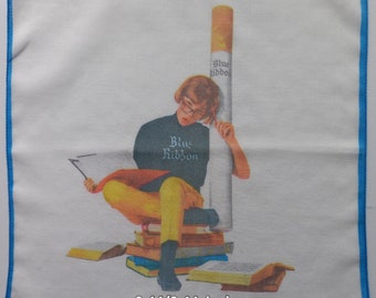 Vintage | Handkerchief | Boy | Cigarette | Books | Machine Hem | Wear | Used | 9.44/9.44 inches