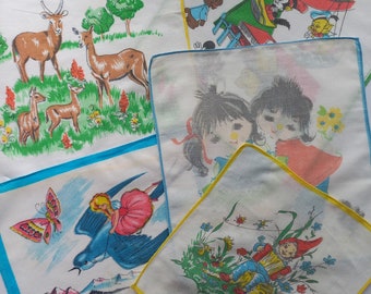 Vintage | Handkerchiefs | Lot of 5 | Fairy Tales | Baby Handkerchiefs | Used | Traces of Time
