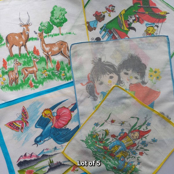 Vintage | Handkerchiefs | Lot of 5 | Fairy Tales | Baby Handkerchiefs | Used | Traces of Time