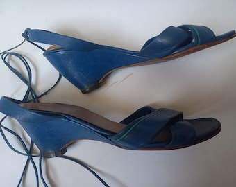 Vintage Christian Dior ankle-strap heeled sandals, Blue leather
