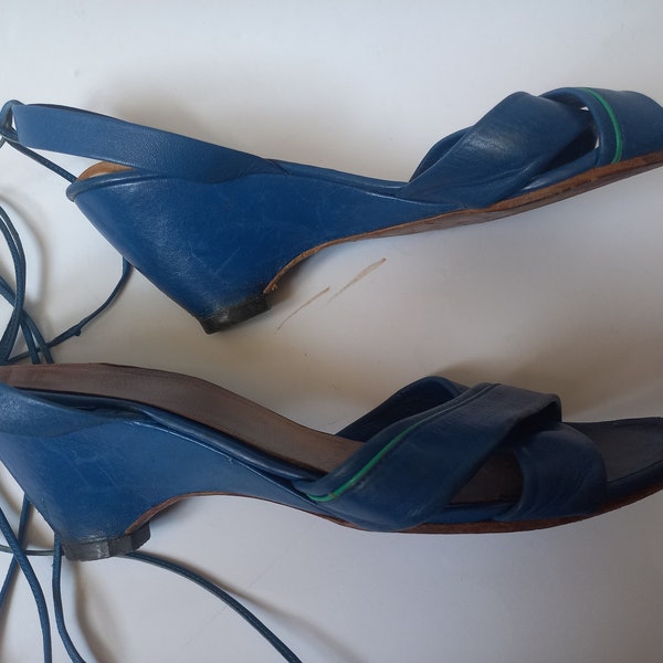 Vintage Christian Dior ankle-strap heeled sandals, Blue leather