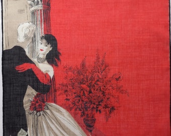 Vintage |  Handkerchief | Fisba Stoffels |  Waltzing Couple |  French Lipstick |  11.4/11.4 inches