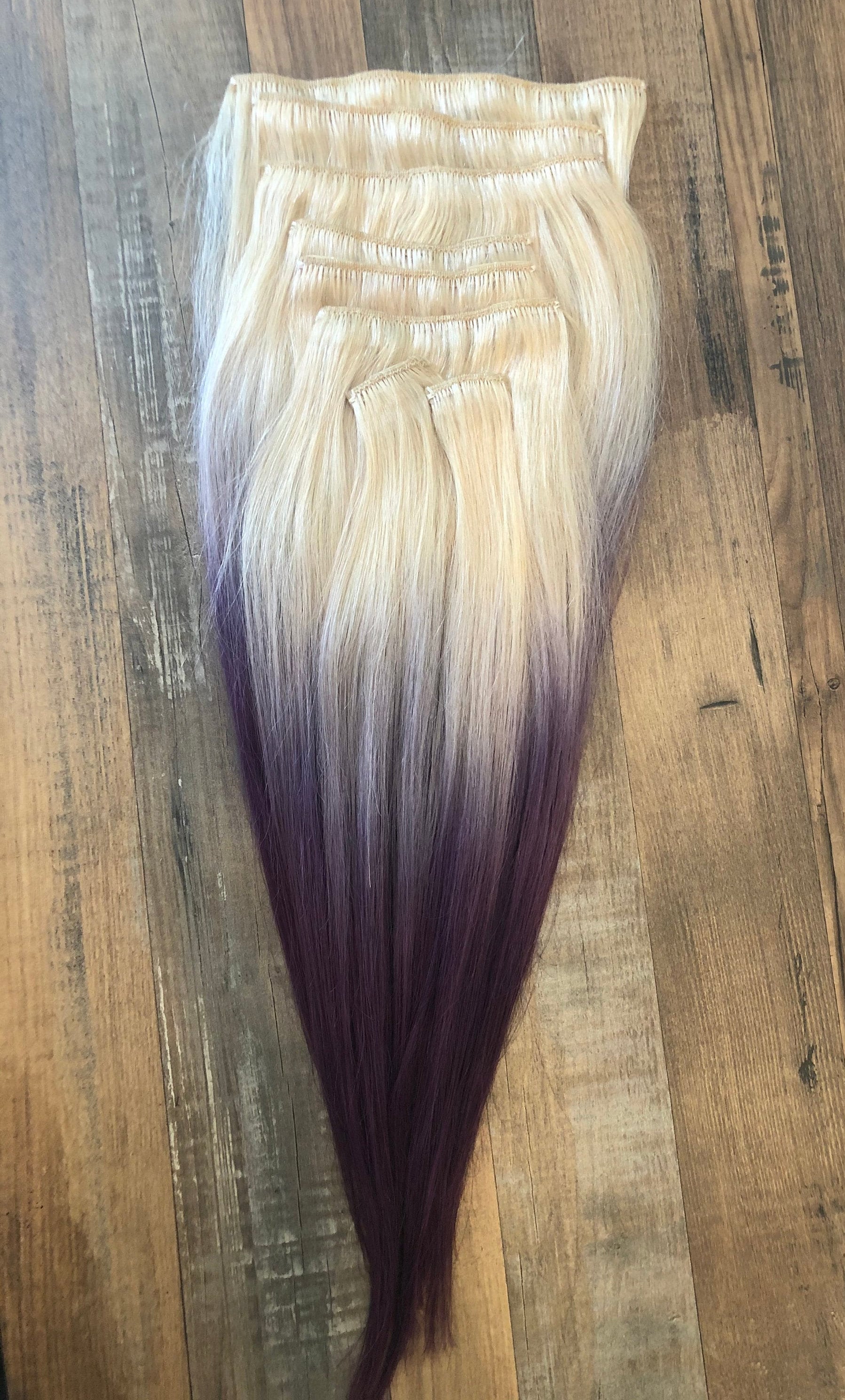 Blonde and Purple Set of Clip in Human Hair Extensions 