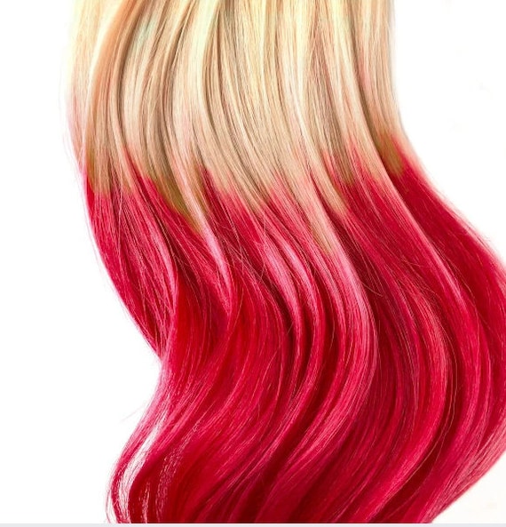 100% Red to Blonde Ombré Human Hair Extensions Burning Man Fire Ombre Hair Extensions, Clip in Hair  main image 2