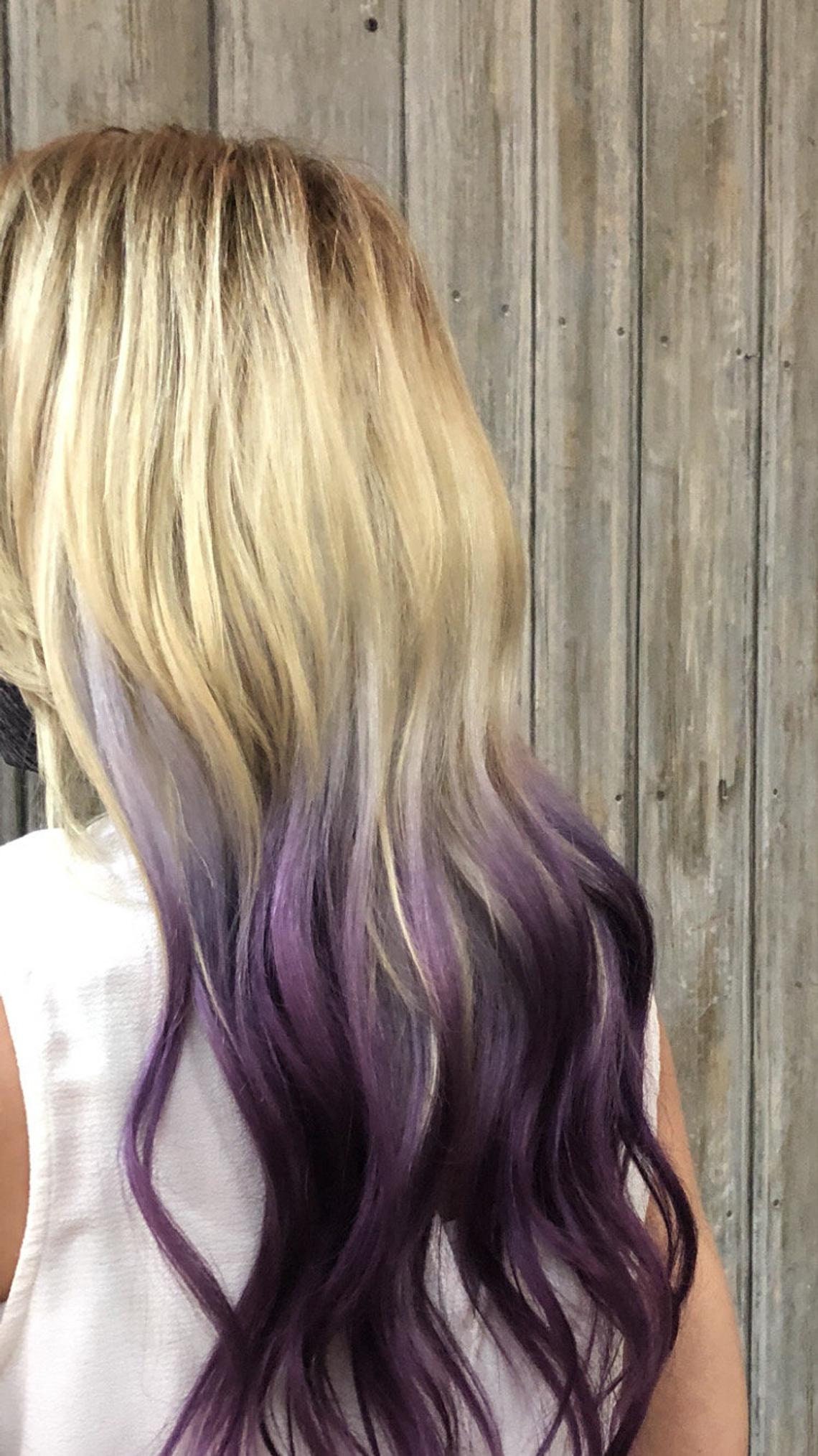 Blonde and Purple Set of Clip in Human Hair Extensions  display picture 2