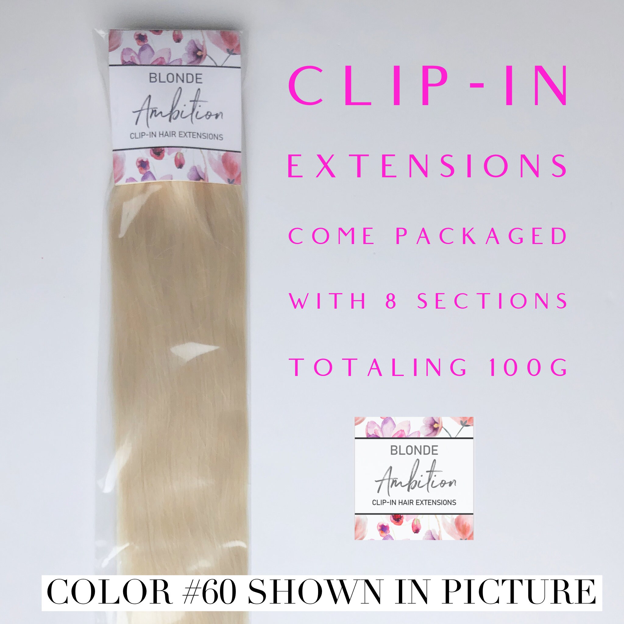 Pink Balayage Set of Clip in Human Hair Extensions 